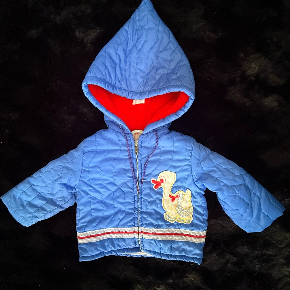 Vintage Sears Children’s Blue Quilted Jacket With Duckies Size M